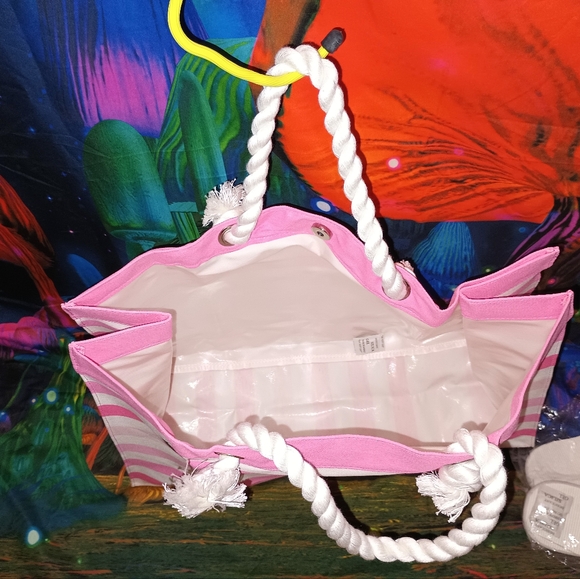 Victoria's Secret maima st barts Hawaii pink white stripe bag w flip flops - Picture 7 of 8